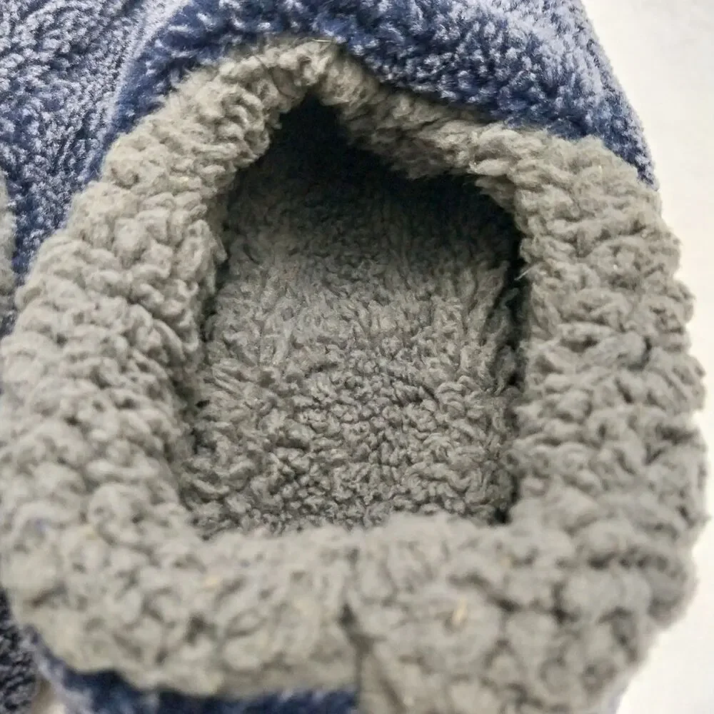 Snoozies Mens Two Tone Fleece Lined Slippers Navy Blue And Gray #E62